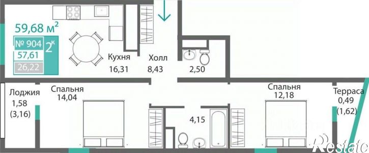 2-комн квартира в новом доме улица Святителя Гурия