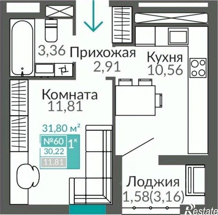 1-комн квартира в новом доме Киевский район