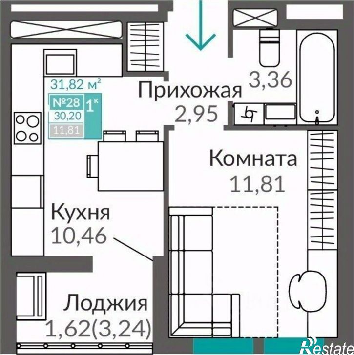1-комн квартира в новом доме Киевский район