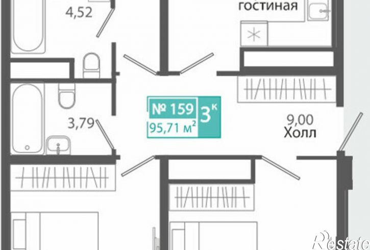 3-комн квартира в новом доме Симферополь, ЖК Розмарин