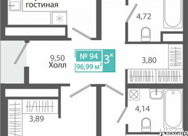 3-комн квартира в новом доме ЖК Розмарин
