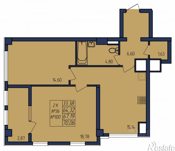2-комн квартира в новом доме ул Фруктовая, 21,  д. 21