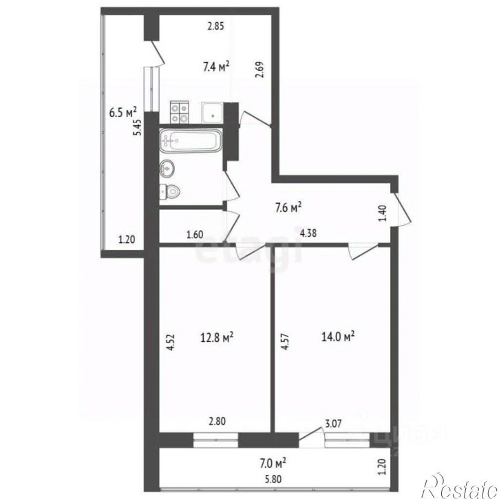 2-комн квартира ул Яблочкова, 20/6,  д. 20/6