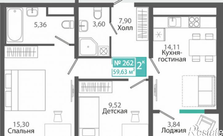 2-комн квартира в новом доме ЖК Розмарин