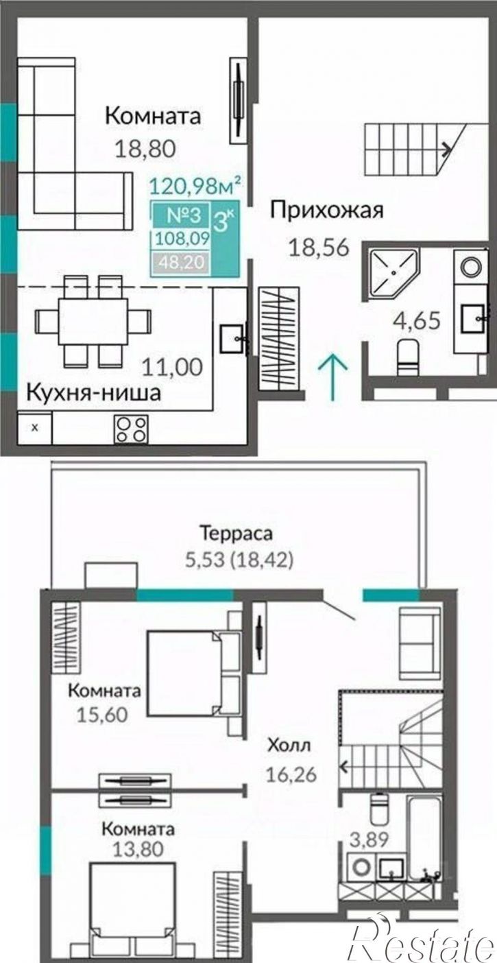 3-комн квартира в новом доме