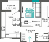 2-комн, 47 кв м, этаж 4/9 улица Святителя Гурия, 1