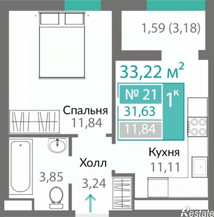 1-комн квартира в новом доме Киевский район