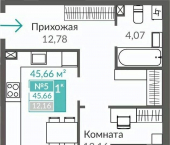 1-комн, 45 кв м, этаж 1/8 Киевский район