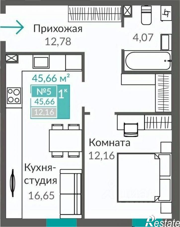 1-комн квартира в новом доме Киевский район