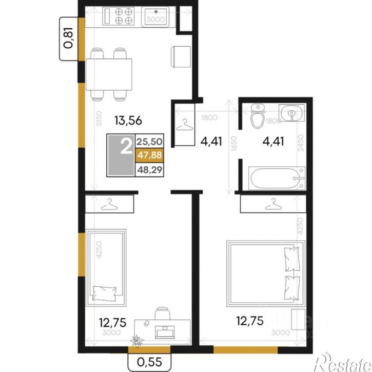 2-комн квартира в новом доме Севастопольская улица, 39,  д. 39