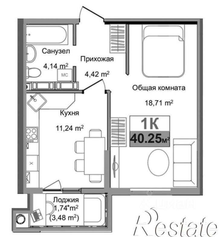 1-комн квартира улица Батурина, 187,  д. 187