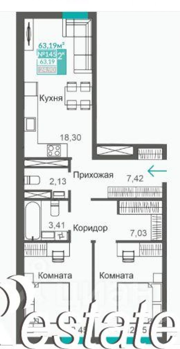2-комн квартира ул. Святителя Гурия, 1,  д. 1