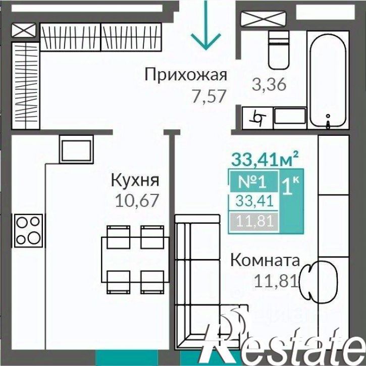 1-комн квартира в новом доме ул. Святителя Гурия, 1,  д. 1
