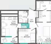 2-комн, 66 кв м, этаж 2/9 улица Никанорова, 4К