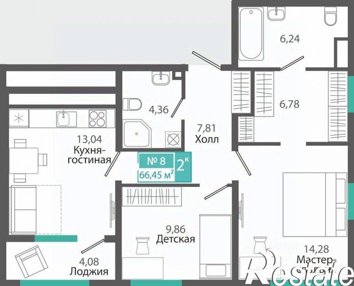 2-комн квартира в новом доме улица Никанорова, 4К,  д. 4К