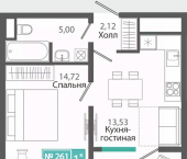 1-комн, 39 кв м, этаж 6/8 улица Никанорова, 4Ж