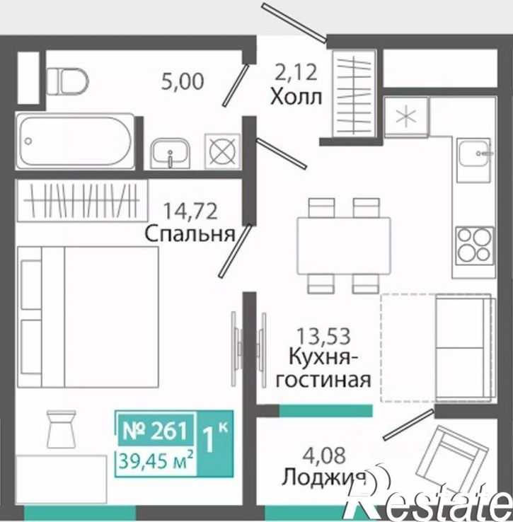 1-комн квартира в новом доме улица Никанорова, 4Ж,  д. 4Ж