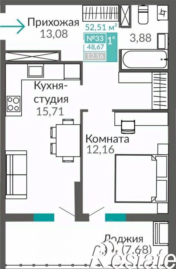 1-комн квартира в новом доме Киевский район