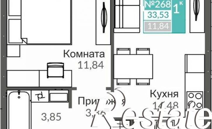 1-комн квартира в новом доме улица Никанорова, 38,  д. 38
