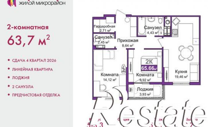 2-комн квартира в новом доме улица Батурина, 147,  д. 147