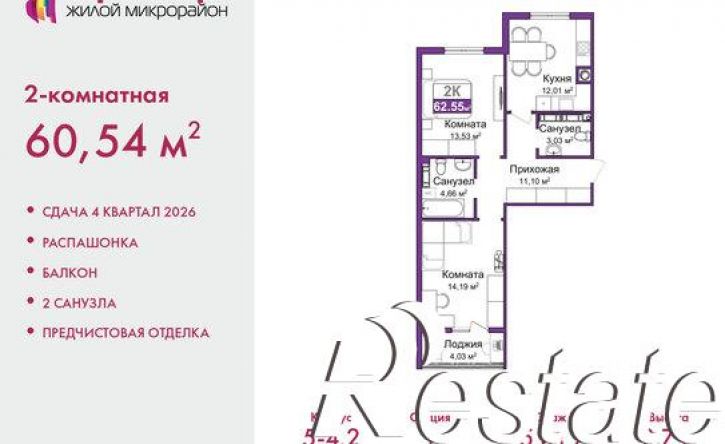 2-комн квартира в новом доме улица Батурина, 105,  д. 105