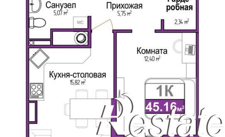 1-комн квартира в новом доме улица Батурина, 107А,  д. 107А